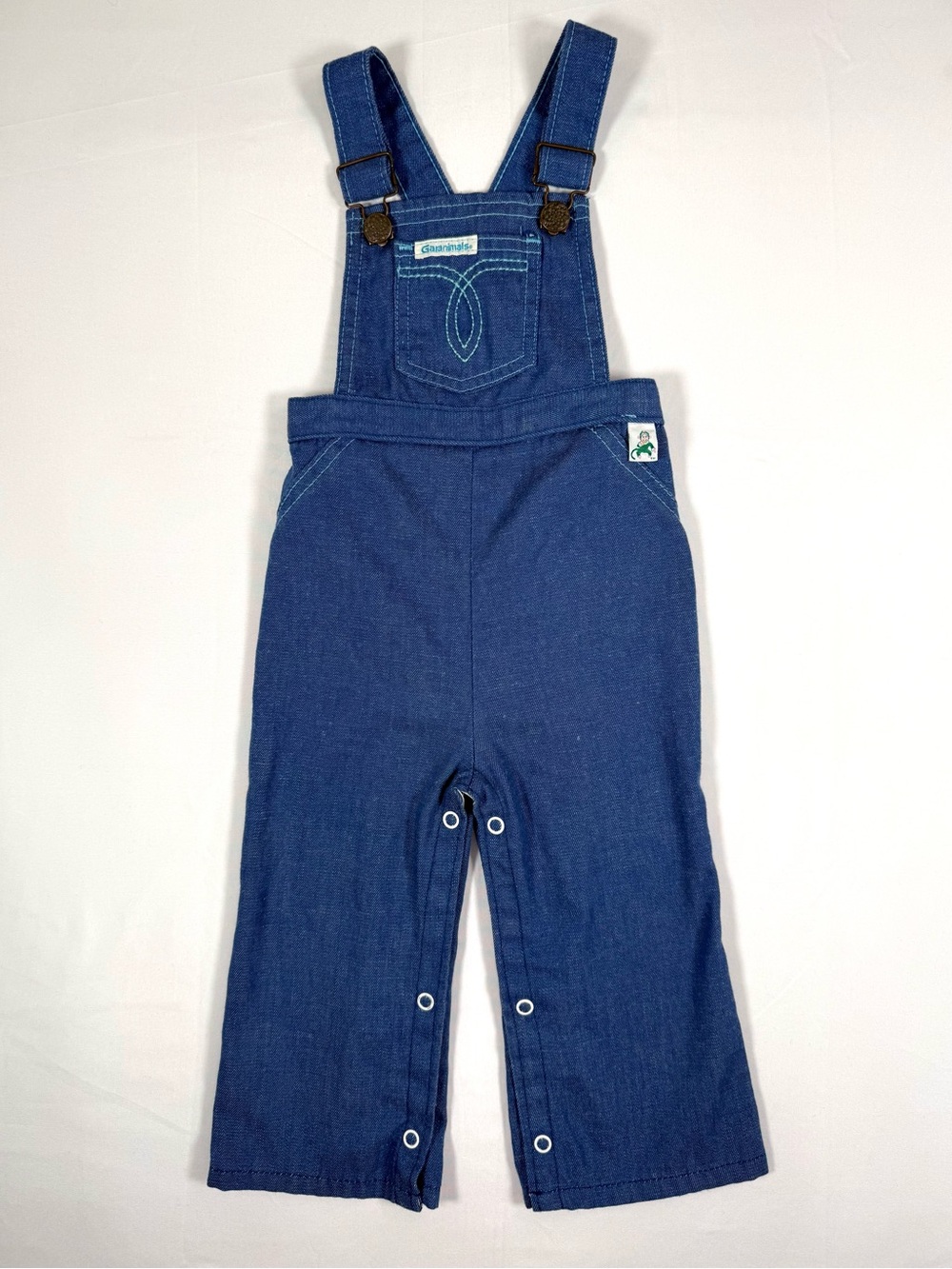 VINTAGE GARANIMALS Boys Denim Bib Overalls 18m 70s 80s Monkey Tag Cottage Retro